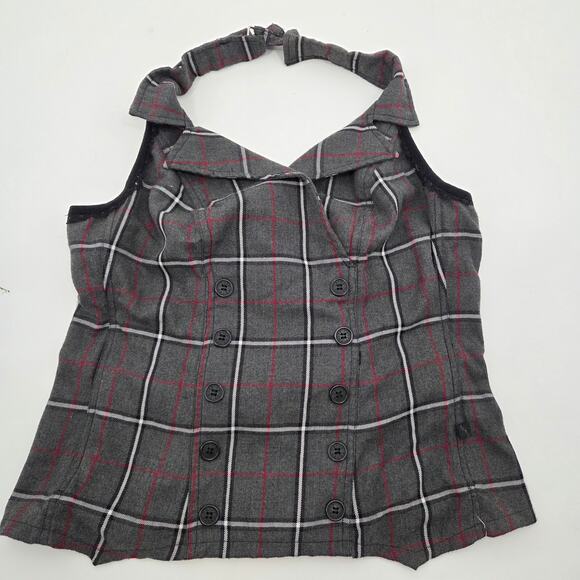 Tripp nyc Tops - Tripp NYC Womens L Gray Plaid Corset Top Halter Y2K 90’s Fairy Goth Milkmaid